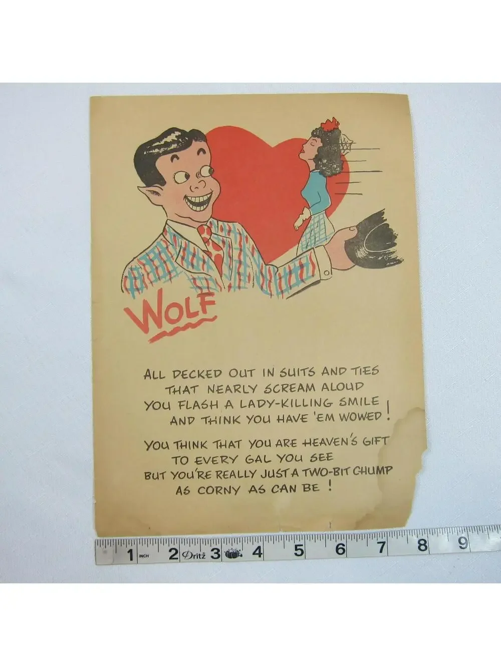 Vintage Vinegar Valentine Wolf Male Penny Dreadful Sarcasm Insult Poem Ephemera